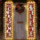 Mixweer 2 Pcs Lighted Christmas Hanging Banner Porch Sign Outdoor Decorations Merry Christmas Believe Yard Sign Red Green Buffalo Plaid Snowflake Porch Banner Xmas Holiday Door Garden Signs