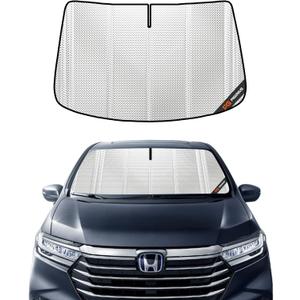 Windshield Sun Shade for Honda Odyssey 2018-2024. Full Coverage Rearview Mirror Shade for Ultimate Protection (Shiny Silver)