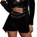 Women Sexy Two Piece Outfits Clubwear Velvet Long Sleeve Blazer Jacket Bodycon Shorts Set Night Party Club (X-Large, Black)