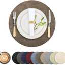 Round Faux Leather Placemats and Coasters, Set of 6, Reversible Heat Resistant Non-Slip Table Mats, Waterproof Wipeable Place Mats for Dining Table, Washable for Indoor & Outdoor (6, Dark Brown)