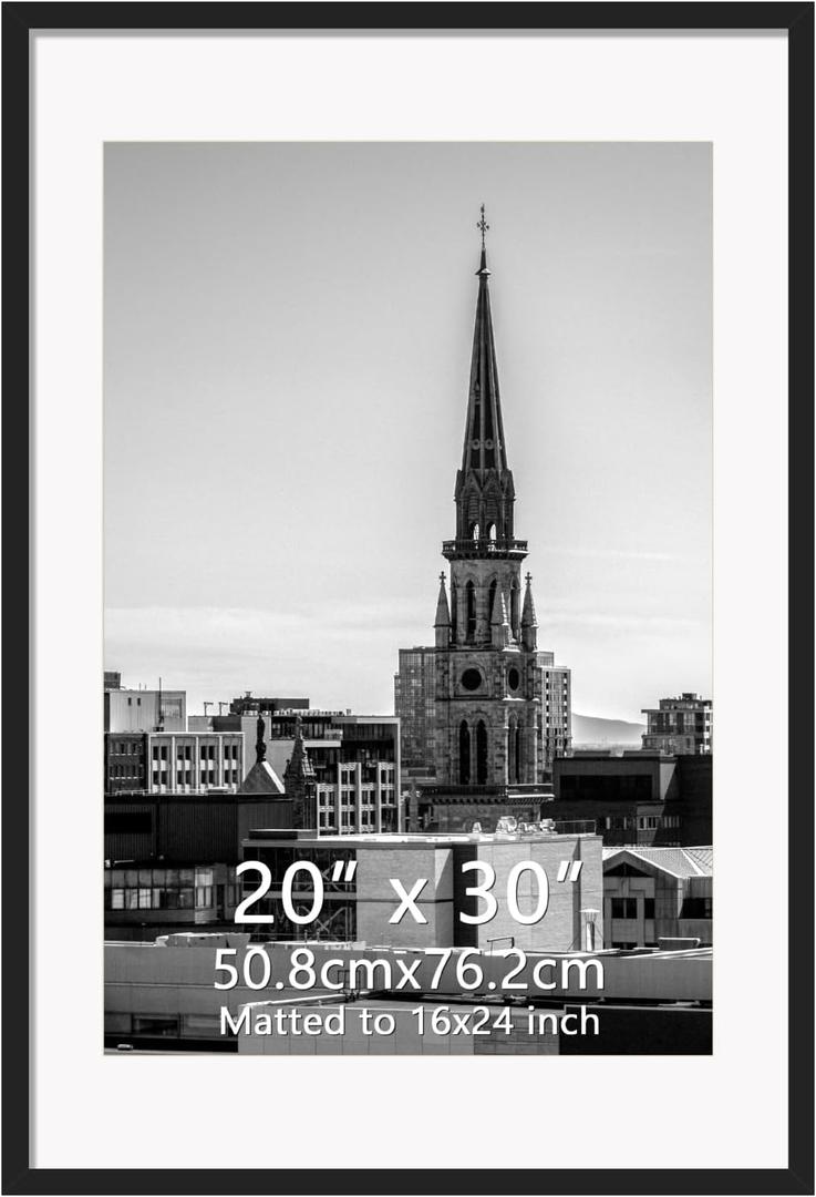 Hoikwo 20x30 Black Picture Frame, Display Pictures 16x24 with Mat or 20x30 Without Mat, 1 Pack 20 by 30 Frame for Wall Hanging