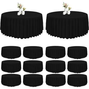 12 Pack Round Tablecloth 90 Inch Cloth Black Tablecloth for Round Tables, Washable Polyester Table Cloth Stain and Wrinkle Resistant Decorative Table Cover for Wedding Party Dining Banquet