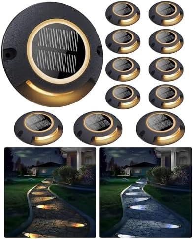 FabStyl Solar Deck Driveway Lights, 6 Pack Solar Marina Dock Lights Outdoor Waterproof IP68, 2 Colors in 1 Outdoor Driveway Marker for Warning Stair, Sidewalk, Pathway, Patio, Garden Decor