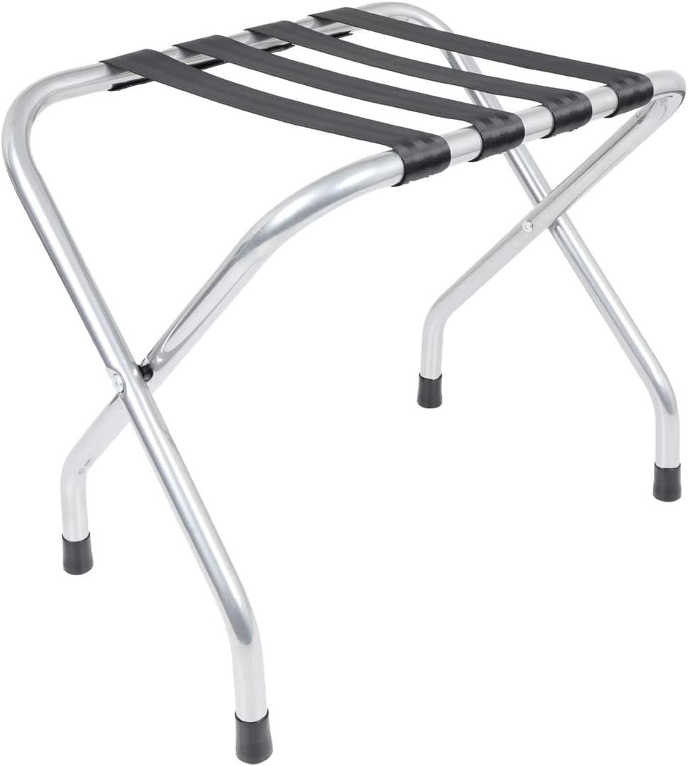 WHP Folding Suitcase Stand with Chrome Finish  Foldable Steel Luggage Rack for Guest Bedroom, Beach, Hotel, Condo, or Rental Properties - Bag and Backpack Storage for Tight Spaces or Any Room
