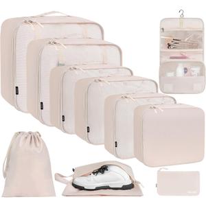 BAGAIL 6 Set/8 Set/10 Set Packing Cubes Various Sizes Packing Organizer for Travel Accessories Luggage Carry On Suitcase (Cream)