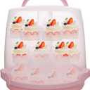 3-Tier Party Cupcake Carrier, Cupcake Holder with Lid and Handle for Transport Storage 24 Cupcakes (Pink), 11.2" x 9.8"