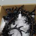 MOSTORY Black Flower Antler Crown - Dark Reindeer Headpiece Gothic Elf Circlet Deer Horns Headband for Women Cosplay Renaissance Goth Wedding Renfaire Accessory