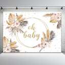10x8ft Baby Shower Backdrop Oh Baby Photography Background Boho Pink Flower Leaves Bohemian Grass Golden Glitter Star Dot Kid Birthday Party Banner Decorations Gender Reveal Photo Booth Prop