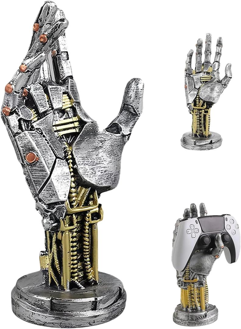 Cyberpunk Decor Silverhand Mechanical Hand, Gaming Controller Holder Stand, 9.6 Inch Resin Gaming Desk Accessories for Room, Porch, Shelf, Home Decor, 9.6 x 4.52 x 3.54 inches