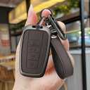 for Toyota Corolla Key Fob Coverwith Leather zinc Alloy Keychains-Full Cover Key Case for Avalon,Camry,C-HR,Highlander,Prius,Venza-2019-2024,Keycase Buckle (Wrist Strap Style, Brown)