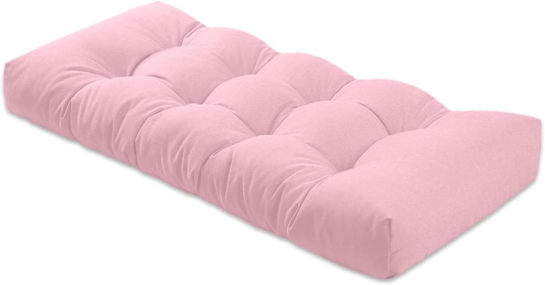 Bench Cushion 27 inches,Indoor/Outdoor Non-Slip Tufted Cushions, Premium Waterproof Linen, Soft Piano Sofa Cushions, Entryway Storage, Bay Window, High-Density Memory Foam(Light Pink-27x12x4in)