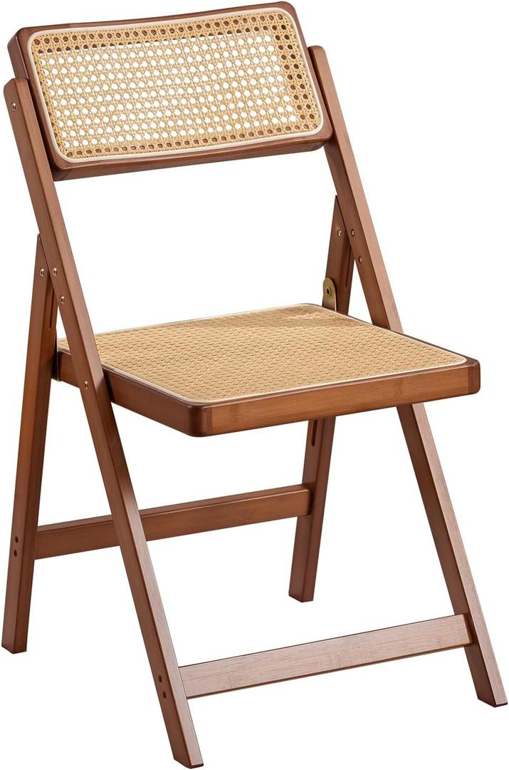 Furlide Rattan Folding Chair, Modern Mid Century Dining Chairs Set of 1, Comfy Outdoor Bamboo Chairs for Bedroom Living Room Reading Room Dining Kitchen, Walnut, 19.7 inches x 20.5 inches x 31.9 inches