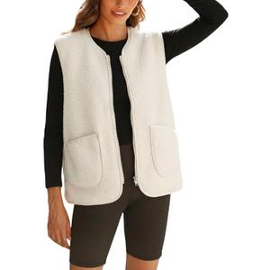 Zhiyouni Women's Fuzzy Fleece Vest Casual Sleeveless Sherpa Jacket Coat Gilet with Pockets (Medium, Beige)