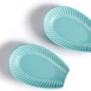 Ceramic Spoon Rest for Kitchen Counter 6 Inch Farmhouse Porcelain Spoon Holder, Heat-Resistant & Easy Clean Design for Cooking, Coffee, Stovetop Use, 2 PCS, Blue