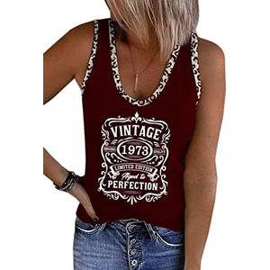 Cute Vintage 1973 Birthday Gift Shirt Womens Sexy V Neck Tank Tops Summer Sleeveless Ribbed Knit Tops Loose Fit, Size: L