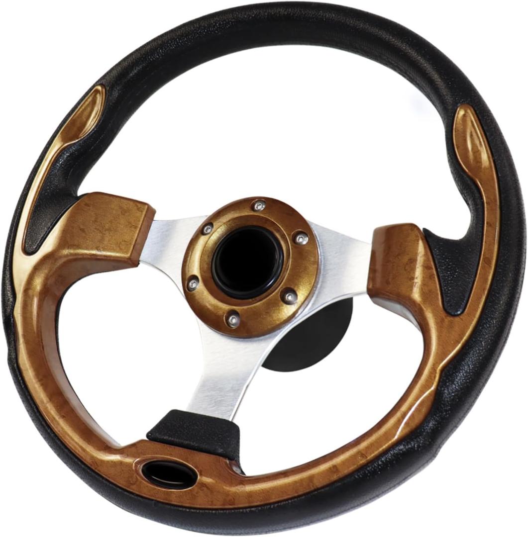 12.5 Inch Boat Steering Wheel with 3/4 Axle Marine Steering Wheel Adapter, Yachts, Pontoon Boats, Brown