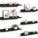 Upsimples Floating Shelves for Wall, 23.6 Inch Shelves for Decor Storage Set of 6, Wall Mounted Wood Shelf for Bedroom, Living Room, Bathroom, Kitchen, Long Picture Ledge Shelves, Black