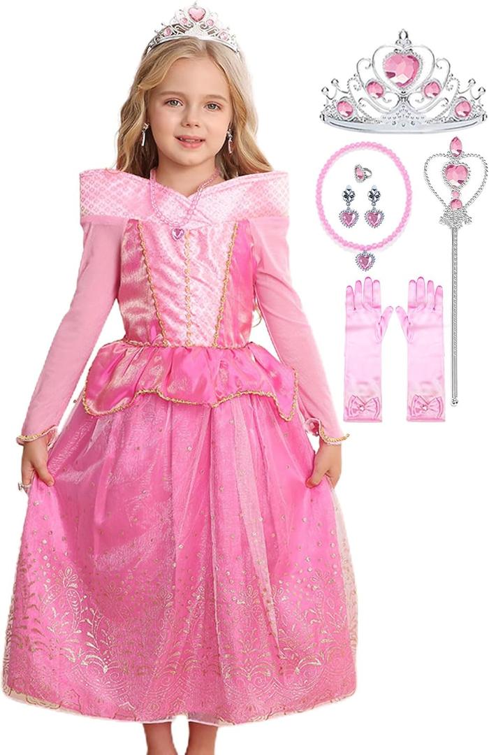 iTVTi Little Girls Princess Costume Dress Up Cosplay for Carnival Halloween Party Pink (6-7 Years)