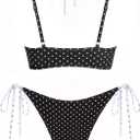 ZAFUL Women's Polka Dot Bikini Set Double Layer Halter Swimsuit Colorblock Side Tie 2 Piece Bathing Suit (Black, L)