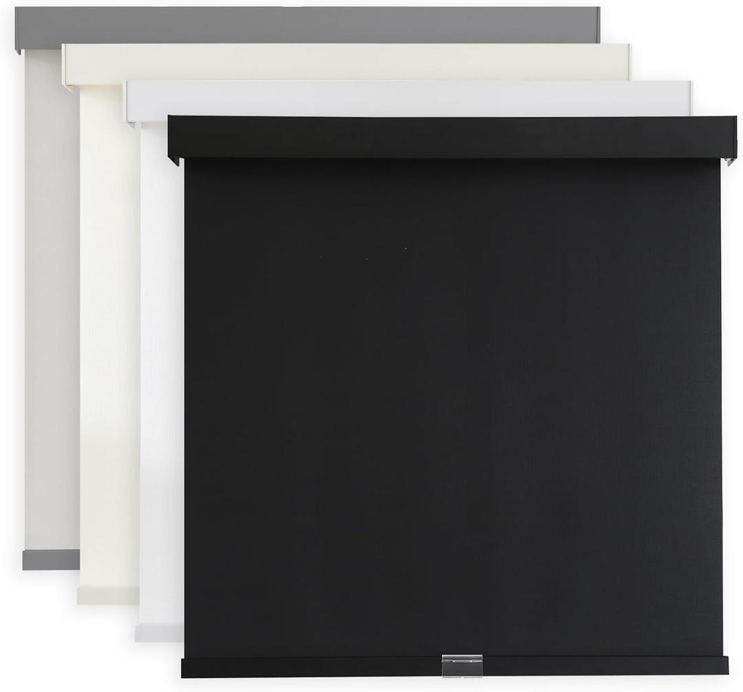 AOSKY Light Filtering Roller Shades Cordless Blinds for Windows, 1% Openness Free-Stop Shades with Valance, Thermal Insulated Fabric, UV Protection, Natural Woven Blinds（36" W x 72" H, Black）