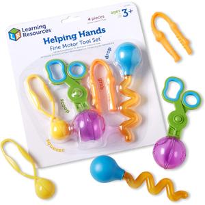 Learning Resources Helping Hands Fine Motor Tool Set Toy - 4 Pieces, Ages 3+ Fine Motor and Sensory Play Toys, Toddler Tweezers, Sensory Bin Toys