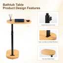 Bamboo Bathtub Side Table, 360 Swivel Height Adjustable Freestanding Bath Caddy Tray Organizer with 5 Storage, Luxury Home Spa Bathroom Essential (Natural)