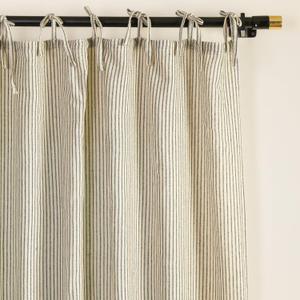 Gauze Striped Curtains, Boho Linen Gauze Tie Top Hanging Curtains Light Filtering Door Window Treatment 2 Panel Curtain Drapes for Living Room Home Dcor Green on Beige (72"x42" Each Panel)