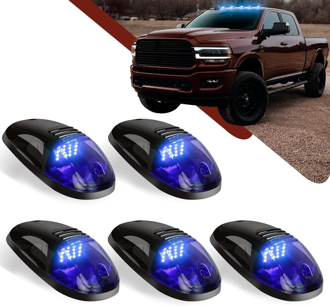 5 Pack Blue Cab Lights,16 LED 12V Top Marker Clearance Light with Smoke Finish for Roof and Running, Compatible with Dodge Ram 1500 2500 3500 4500 5500 2003-2018 Pickup Trucks