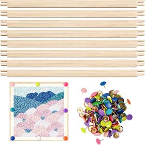 FSWCCK 8 Pcs 14" Stretcher Bars for Needlework with 100 Thumb Tacks, Wooden Canvas Stretcher Bars, Needlepoint Embroidery Stitch Frame Set for Women's Birthday Gifts, Crafts Art