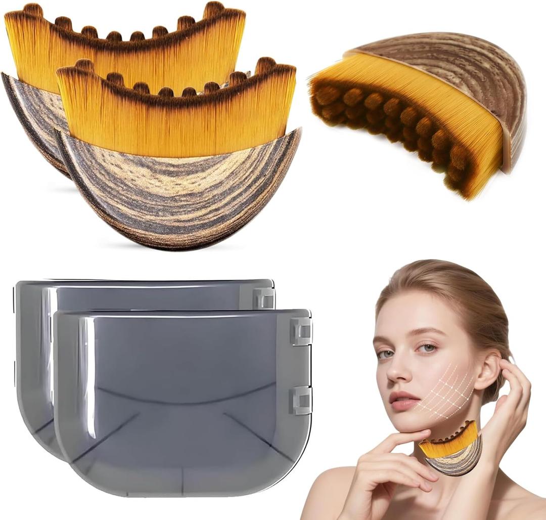 3 x Lymphatic Contour Face Brush, 2 Pack Lymphatic Drainage Brush - Facial Dry Brush for Depuffing & Skin Glow - Premium Face Sculpting Tool & Gua Sha for Jawline, Neck Lifting & Manual Massage