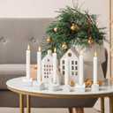 Yookeer 6 Pcs Christmas House Candle Holder White Ceramic Christmas Taper Candle Holders 2 Inch Snow House Candlestick Table Decorations for Winter Xmas Farmhouse Home Kitchen Table Decor