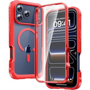Diaclara Magnetic Designed for iPhone 17 Pro Max Case Full Body Bumper,[Compatible with MagSafe] Military Drop Proof Cover with Built-in Touch Sensitive Anti-Scratch Screen Protector,Red
