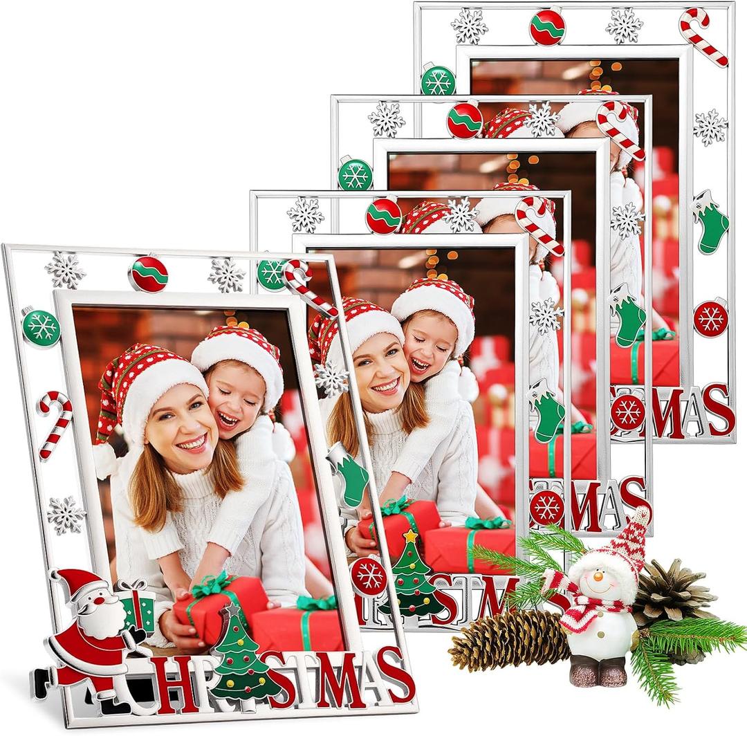 Handepo 4 Pack Christmas Picture Frame 4x6 Inch Metal Photo Frames with High Definition Glass Front Desktop Photo Picture Display for Gift Ideas Tabletop Home Winter Merry Christmas Decorations
