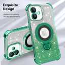KANGHAR for iPhone 16 Plus Case, Support for MagSafe [Four Corner Cushion Series] Kickstand Electroplate Edge Shockproof Durable Full Body Protection for Girls Women -Green