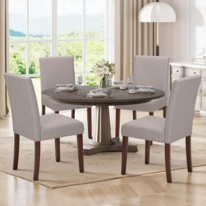 Upholstered Parsons Dining Chairs Set of 4, Modern Dining Room Chairs with Back, Fabric Kitchen Side Chairs with Wood Legs for Dinner Farmhouse Restaurant, Brown