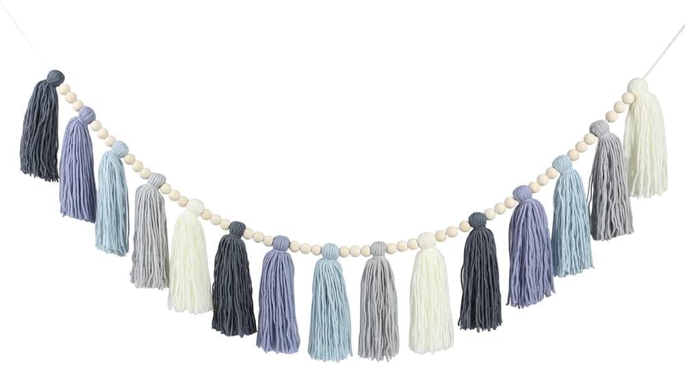 DrCor Blue Tassel Garland  Boho Party Decor for Baby Shower, Birthday, Nursery, Kids Room, Back to School, Classroom Wall Hanging
