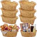 Sintuff 6 Pcs Small Wicker Picnic Basket with Handle 12.6 x 8.27 x 3.15 Inches Oval Willow Woven Braided Gifts Basket for Fruit Bread Snack Garden Wedding Harvest Gathering Party Storage Decor