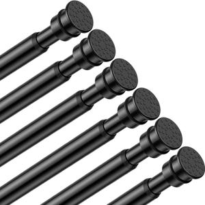 Tension Curtain Rod 26 to 48 Inch Adjustable Tension Rods 6 Pack Expandable Spring Tension Rod Black No Drilling for Closet Kitchen Cupboard Wardrobe Door Bookshelf DIY Projects