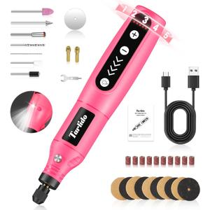 Cordless Rotary Tool Kit, 3.7V 2.0Ah Rechargeable Battery, 18000RPM 5-Speed Multi Power Carving Tools, 31Pcs Accessories, Engraving, Sanding, Grinding, Polishing, Carving, Etching, DIY-Pink