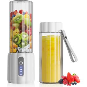 COKUNST Portable Blender, Small Smoothie & Shake Maker with LED Display, 17 oz (500ml) Personal Blender with 6 Blades, USB C Rechargeable Juice Mixer with Extra Lid for Travel, Office, Gym, Home (White)