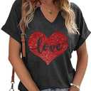 Earlymemb Womens Lover Heart Graphic V Neck Shirt Valentines Funny Couple Matching Casual Short Sleeve Tee Tops (XX-Large, C-grey-6)