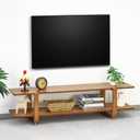 Bamboo TV Stand for TVs up to 65", Media TV Console Table with Storage, Accent Entertainment Center with Shelf, Modern TV Stand for Living Room, Bedroom, 55"(L), Walnut