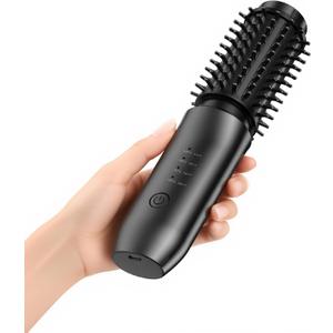 CARESKY Cordless Curling Iron Brush, 1.5 Inch Mini Travel Hair Curler with 200 Million Negative Ions, Portable Heated Round Straightener Brush Rechargeable for Curl, Touch-Up (Obsidian Black)