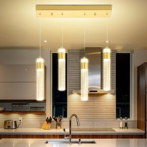 4-Light Gold Pendant Lights Kitchen Island Modern LED Gold Crystal Column Chandeliers Dimmable Crystal Ceiling Light for Dinning Room Living Room 32W