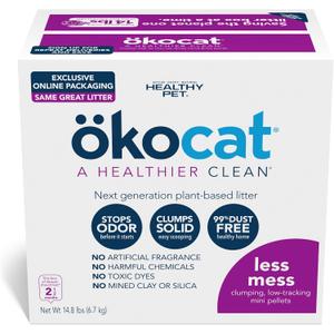 kocat Less Mess Low Tracking Wood Clumping Cat Litter Mini- Pellets, Unscented, 14.8 pounds - Natural Ingredients, Stops Odor, Clumps Solid, 99% Dust Free, Great for Long-Hair Breeds, All Cats