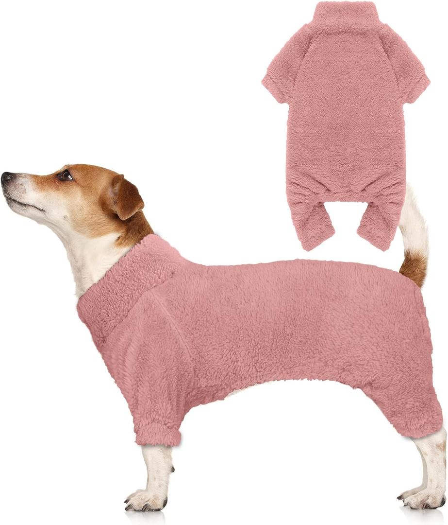 Fuzzy Dog Pajamas Turtleneck Pet Clothes Warm Soft Cozy Lightweight Pet Pjs Dog Sweaters for Medium Dogs(Pink-M)