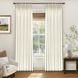 INOVADAY Pinch Pleated Curtains, 100% Light Blocking Linen Pinch Pleat Blackout Curtains for Bedroom, Thermal Insulated Blackout Drapes 2 Panels Set for Living Room - Natural on Linen, W40 x L90