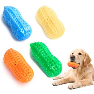 Nobleza Squeaky Dog Toys Interactive, 4 Pack Peanut Chew Ball for Pet Teeth Cleaning Puppy Squeaky Chew Toy, Durable for Medium Large Small Breeds Puppy Teething Chew Toy