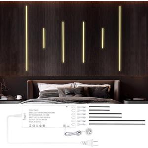 LED Recessed Lighting Kit,6 Pack Self-Adhesive COB LED Light Bar, Warm White 3000K, with Touching Switch, for Wood Slat Wall Panels,Headboards,Stairs,Home Decor,Under Cabinet Strip Light (Black Channel)