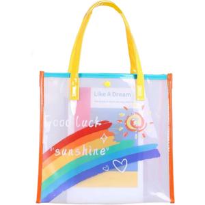 2 x Iridescent Tote Bag PVC Handbag Waterproof Beach Bag Reusable Clear Bags for Shopping Vacation Travel Pool (Large Size)
